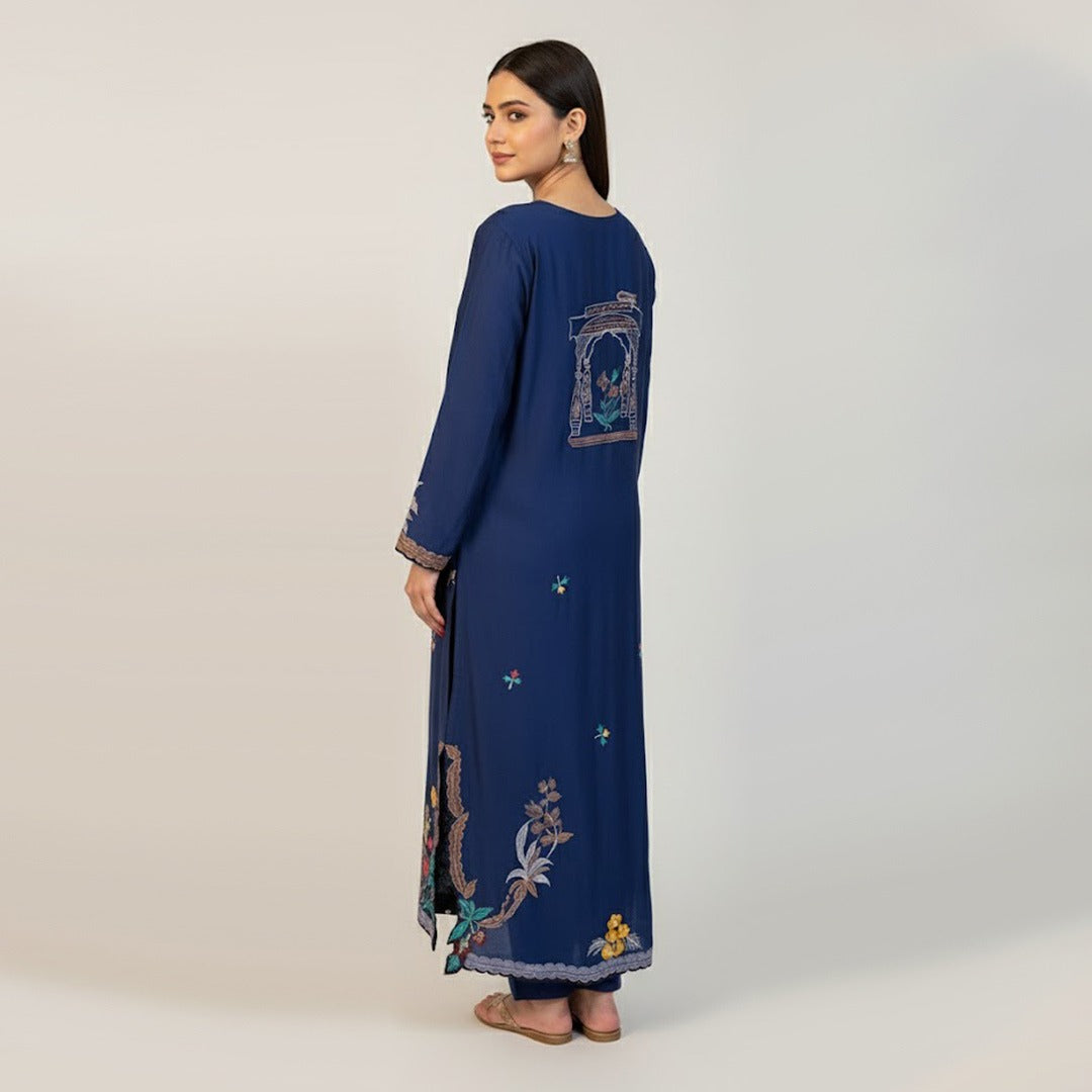 Safeena Luxe Kaftaan – Handcrafted Elegance in Navy Blue