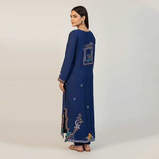 Safeena Luxe Kaftaan – Handcrafted Elegance in Navy Blue