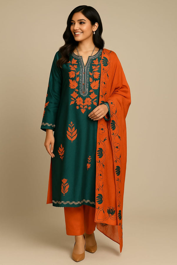 Matt Sheesha Silk – Embroidered with Appliqué & Silk Dupatta